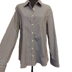 J Crew Top XL Womens Button Up Shirt Black Gingham Check Stretch Perfect Office